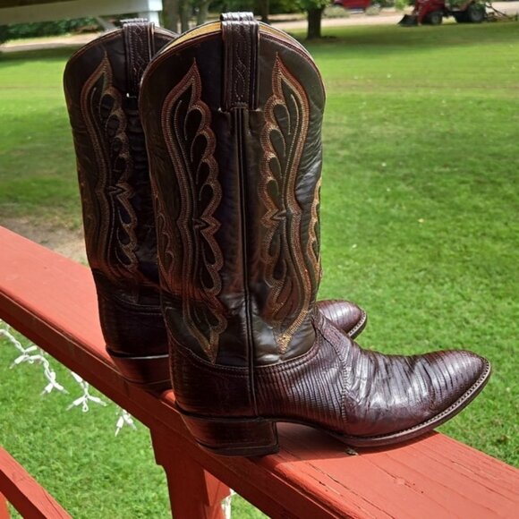 Tony Lama Cognac Lizard Western Boots Cowgirl Cowboy - Picture 4 of 5
